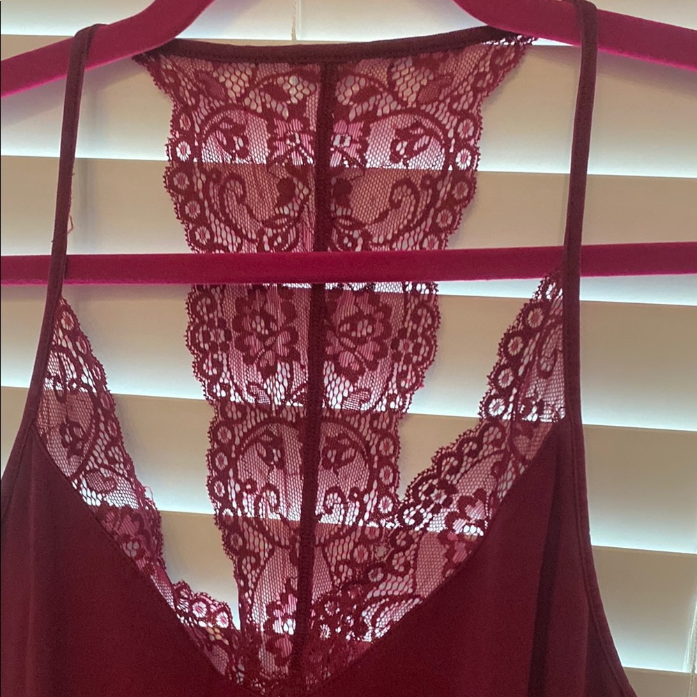Express Red Lace Chemise with Intricate Detailing
